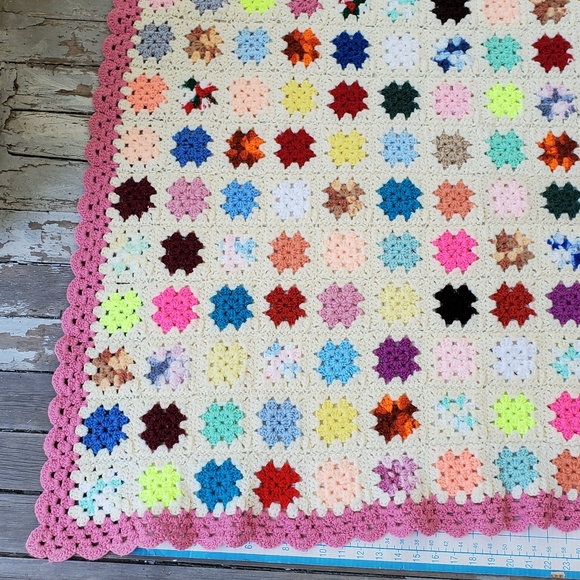 Granny Square Crochet Afghan Blanket Throw Pink Multicolor 59"x54" Handmade - Picture 4 of 6